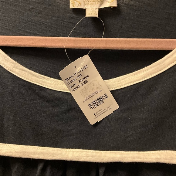 🐝 NWT Suzanne Betro Navy Contrast-Piping Yoke Tunic Size XL - Picture 4 of 6